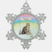 Aangepaste naam Tabblad Kat Pet Tin Sneeuwvlok Ornament (Voorkant)