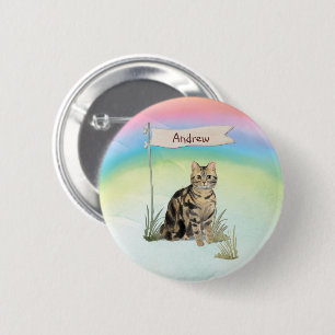 Aangepaste naam Tabby kat huisdier Ronde Button 5,7 Cm