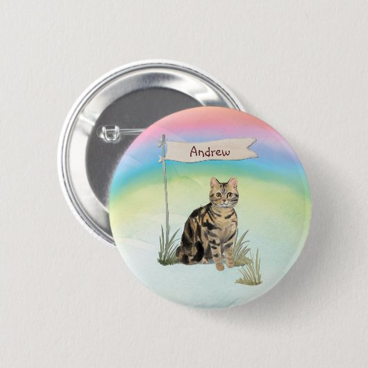Aangepaste naam Tabby kat huisdier Ronde Button 5,7 Cm (Voorkant /achterkant)