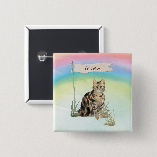 Aangepaste naam Tabby kat huisdier Vierkante Button 5,1 Cm (Voorkant /achterkant)