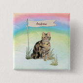 Aangepaste naam Tabby kat huisdier Vierkante Button 5,1 Cm (Voorkant)
