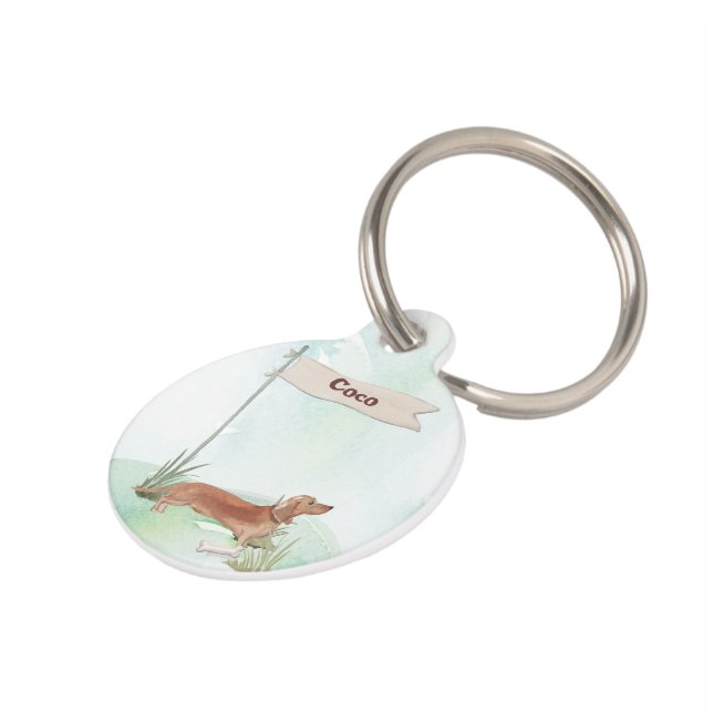 Aangepaste naam Tan Dachshund Pet Dog Huisdierpenning (Zijkant)