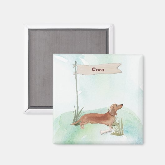 Aangepaste naam Tan Dachshund Pet Dog Magneet (Voorkant / Achterkant)