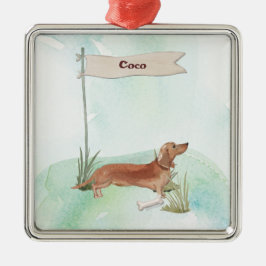 Aangepaste naam Tan Dachshund Pet Dog Metalen Ornament
