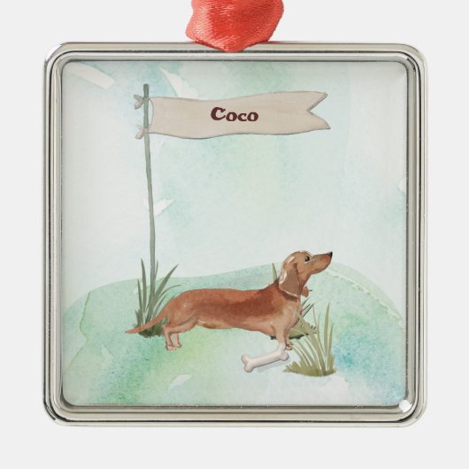 Aangepaste naam Tan Dachshund Pet Dog Metalen Ornament (Voorkant)