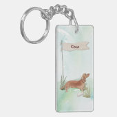 Aangepaste naam Tan Dachshund Pet Dog Sleutelhanger (Voorkant Links)