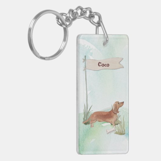 Aangepaste naam Tan Dachshund Pet Dog Sleutelhanger (Voorkant Links)