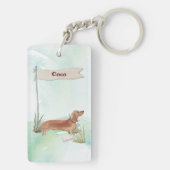 Aangepaste naam Tan Dachshund Pet Dog Sleutelhanger (achterkant)
