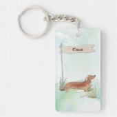 Aangepaste naam Tan Dachshund Pet Dog Sleutelhanger (Voorkant)