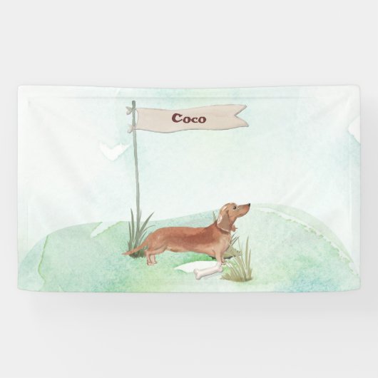 Aangepaste naam Tan Dachshund Pet Dog Spandoek (Horizontaal)