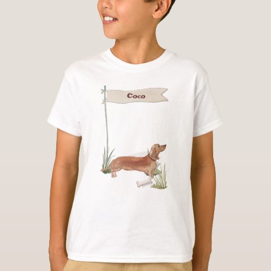 Aangepaste naam Tan Dachshund Pet Dog T-shirt (Voorkant)