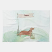 Aangepaste naam Tan Dachshund Pet Dog Theedoek (Horizontaal)