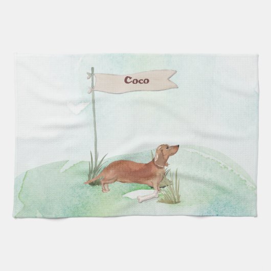 Aangepaste naam Tan Dachshund Pet Dog Theedoek (Horizontaal)