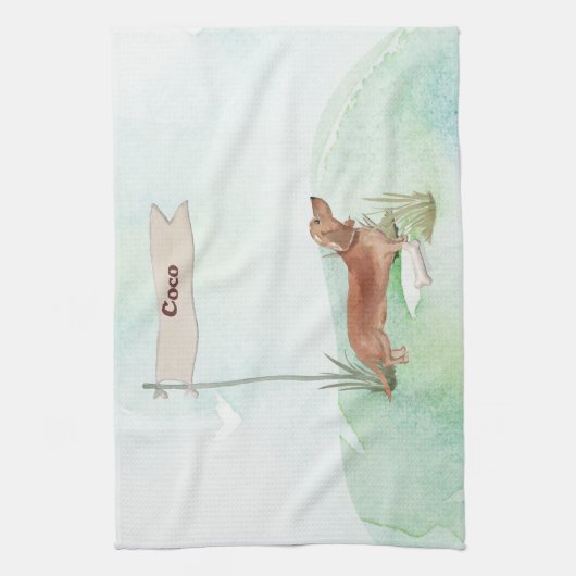 Aangepaste naam Tan Dachshund Pet Dog Theedoek (Verticaal)