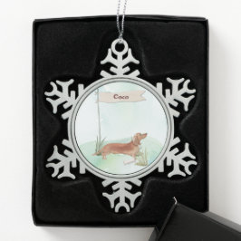 Aangepaste naam Tan Dachshund Pet Dog Tin Sneeuwvlok Ornament