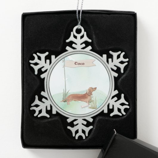 Aangepaste naam Tan Dachshund Pet Dog Tin Sneeuwvlok Ornament (Kistje)