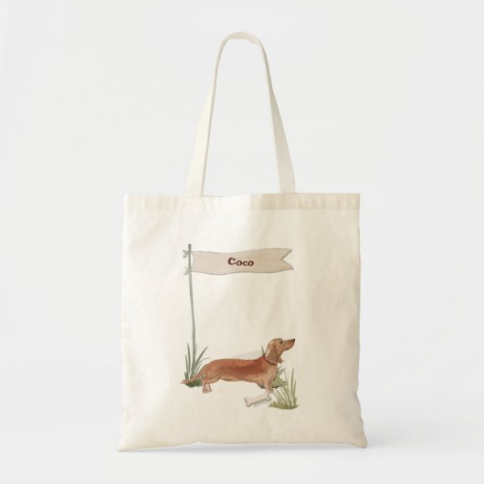 Aangepaste naam Tan Dachshund Pet Dog Tote Bag (Voorkant)