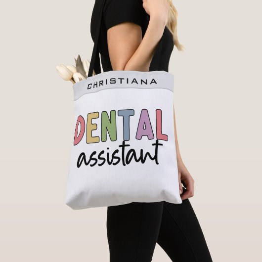 Aangepaste naam tandassistent tote bag (Dichtbij)