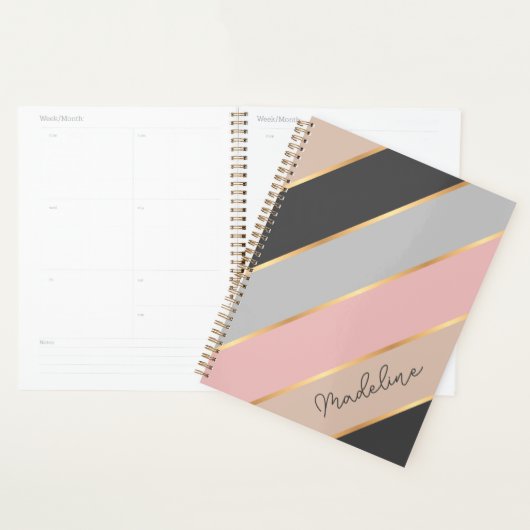 Aangepaste naam Taupe Grey Pastel Blush Pink Strip Planner (Display)