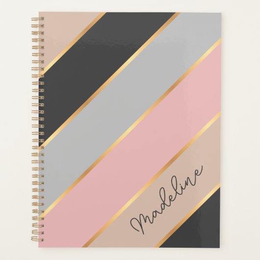 Aangepaste naam Taupe Grey Pastel Blush Pink Strip Planner (Voorkant)