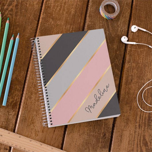 Aangepaste naam Taupe Grey Pastel Blush Pink Strip Planner