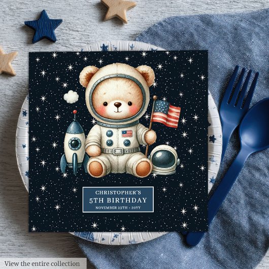 Aangepaste naam Teddy Astronaut Napkins Baby showe Servet