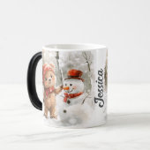 Aangepaste naam Teddy Bear and Snowman Magische Mok (Voorkant links)
