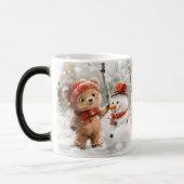 Aangepaste naam Teddy Bear and Snowman Magische Mok (Links)