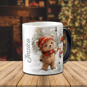 Aangepaste naam Teddy Bear and Snowman Magische Mok