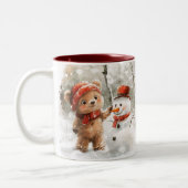 Aangepaste naam Teddy Bear and Snowman Tweekleurige Koffiemok (Links)