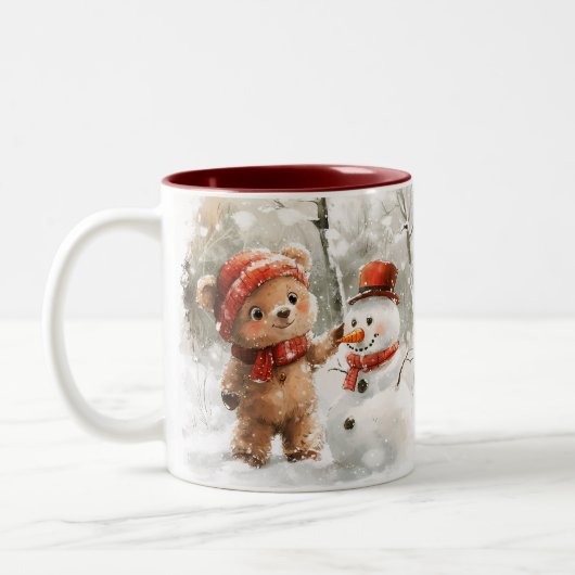 Aangepaste naam Teddy Bear and Snowman Tweekleurige Koffiemok (Links)
