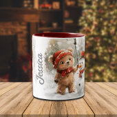 Aangepaste naam Teddy Bear and Snowman Tweekleurige Koffiemok