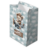 Aangepaste Naam Teddy Bear Baby shower Gift Bag Id Medium Cadeauzakje (Voorkant Gekanteld)