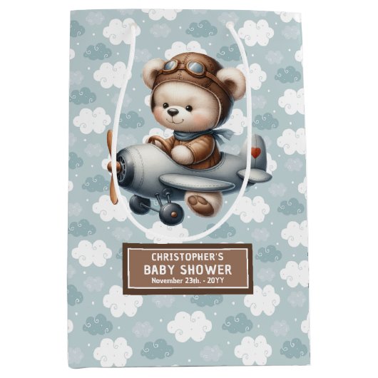 Aangepaste Naam Teddy Bear Baby shower Gift Bag Id Medium Cadeauzakje (Voorkant)