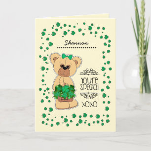 Aangepaste naam Teddy Bear Saint Patrick's Day Kaart