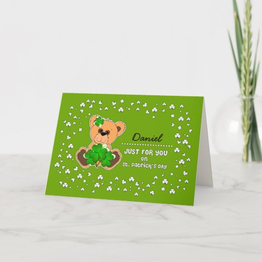 Aangepaste naam Teddy Bear St. Patrick's Day Kaart (Voorkant)