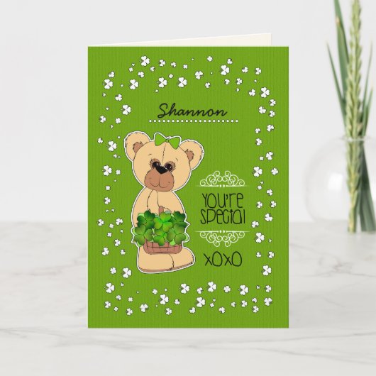 Aangepaste naam Teddy Bear St. Patrick's Day Kaart (Voorkant)
