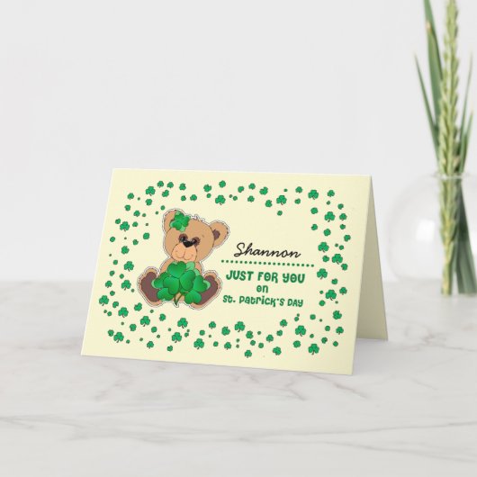 Aangepaste naam Teddy Bear St. Patrick's Day Kaart (Voorkant)