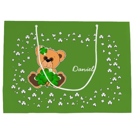 Aangepaste naam Teddy Bear St.Patrick's Day Large Cadeautasje (Achterkant)