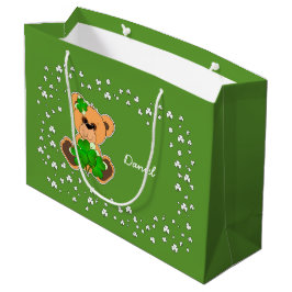 Aangepaste naam Teddy Bear St.Patrick's Day Large Cadeautasje