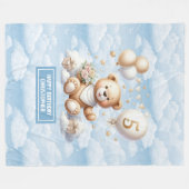 Aangepaste naam teddybeer deken voor 5e verjaardag (Voorkant (Horizontaal))