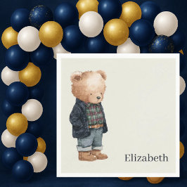 Aangepaste naam Teddybeer Jongen Baby Shower Servet