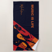 Aangepaste naam & tekst Abstracte Muziek strand ha Strandlaken (Voorkant)