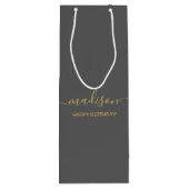 Aangepaste naam tekst begroeting chic goud script  wijn cadeautas (Achterkant)