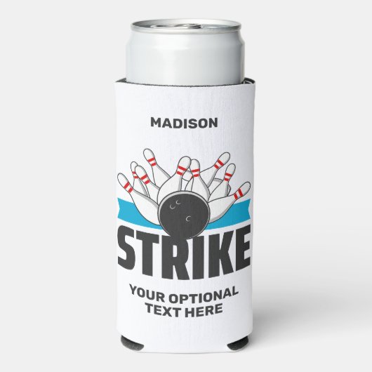 Aangepaste naam & tekst Bowling Strike Seltzer Blikjeskoeler (Seltzer Achterkant)