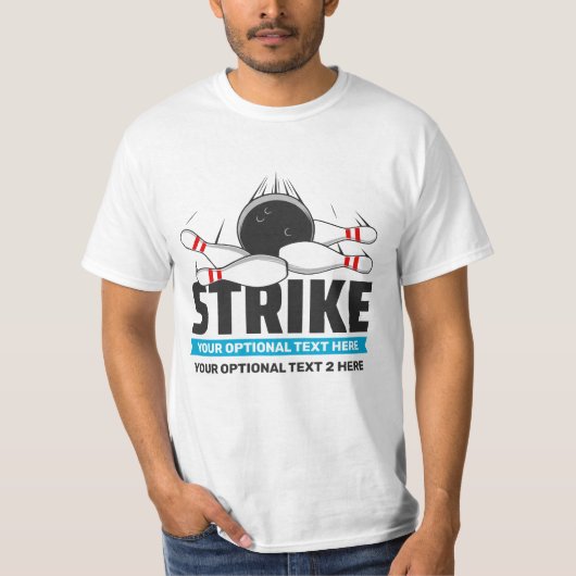 Aangepaste naam & tekst Bowling Strike T-shirt (Voorkant)