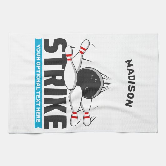 Aangepaste naam & tekst Bowling Strike Theedoek (Horizontaal)