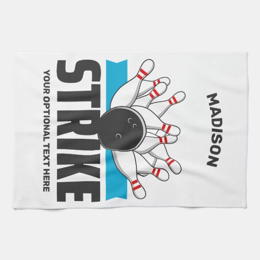 Aangepaste naam & tekst Bowling Strike Theedoek (Horizontaal)