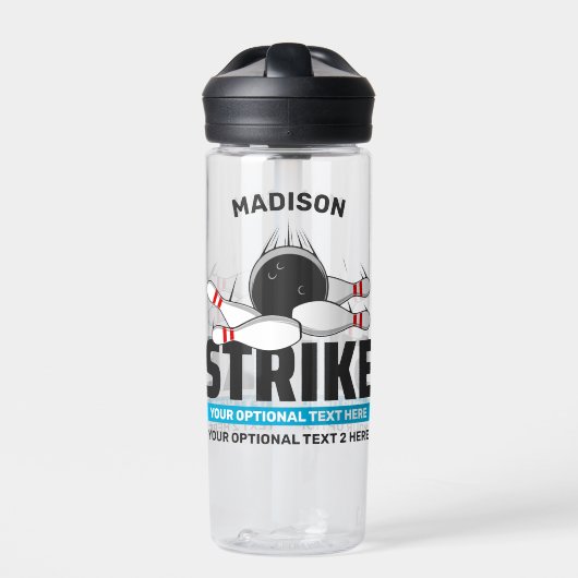 Aangepaste naam & tekst Bowling Strike Waterfles (Voorkant)