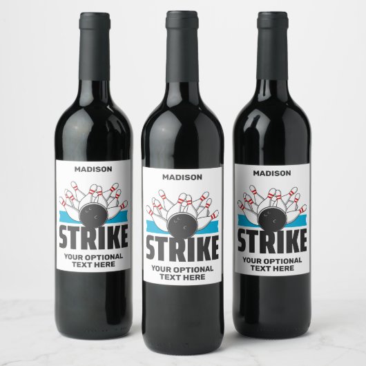 Aangepaste naam & tekst Bowling Strike Wijn Etiket (Flessen)